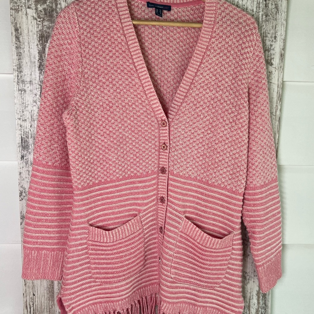 Isaac Mizrahi Pink Cardigan Sweater V-Neck Knit